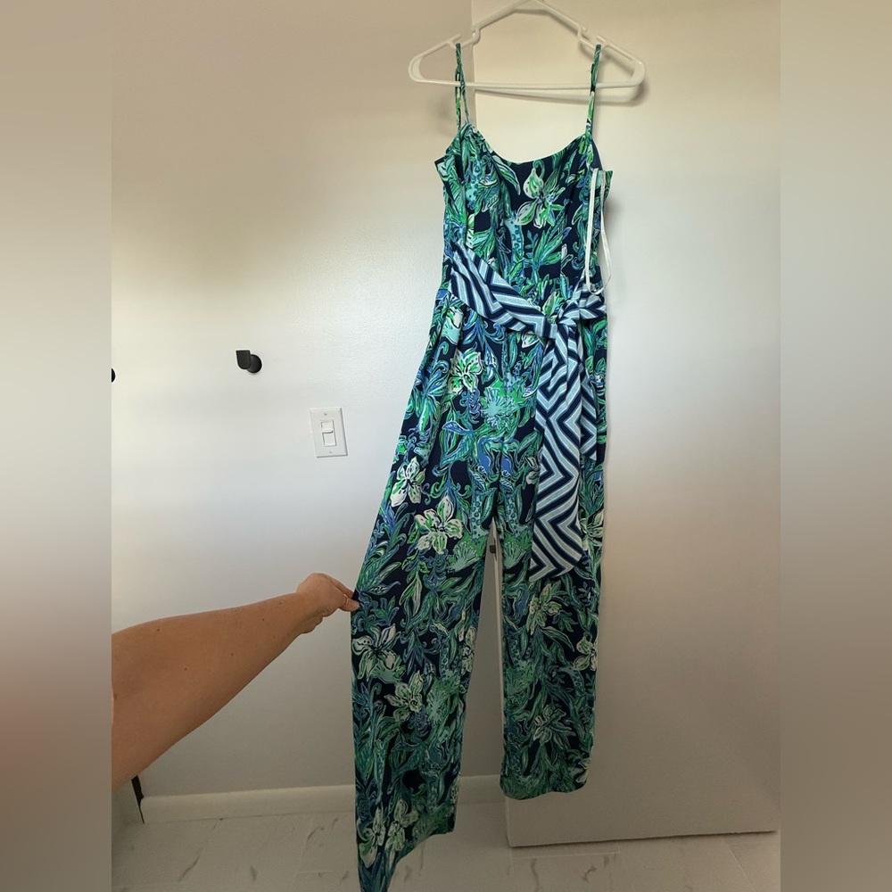 Lilly Pulitzer Tropical Green and Navy Jumpsuit